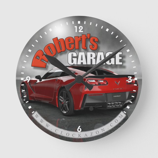 Robert's Garage Corvette Wall Clock Rund Klocka (Framsida)