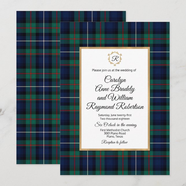 Robertson Play Monogrammed bröllopsinbjudan Inbjudningar (Fram/baksida)