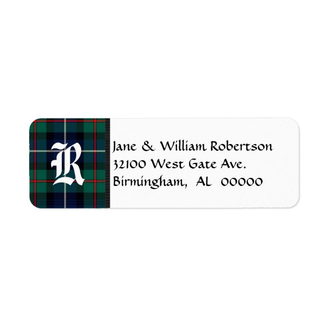 Robertson Tartan Play Monogram Adressetiketter Returadress Etikett (Framsidan)
