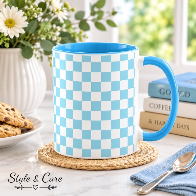 Robin Ägg Blå Kombimugg med Vitt Fyrkantigt Mönste Mugg (Robin Egg Blue Combo Mug with White Square Pattern)