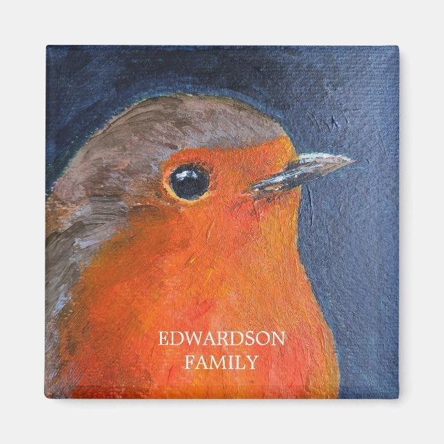 Robin bird-familjen monogram namn magnet (Framsidan)