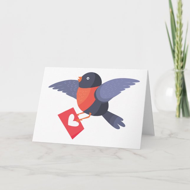 Robin Bird Flying with Red Heart Love Letter Kort (Framsida)