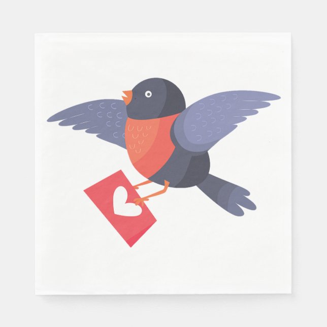 Robin Bird Flying with Red Heart Love Letter Pappersservett (Framsidan)