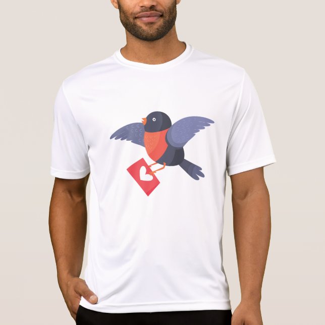 Robin Bird Flying with Red Heart Love Letter T Shirt (Framsida)