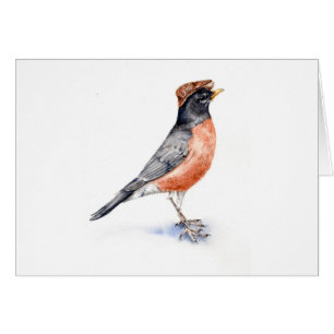 Robin Bird in Hat Hälsningskort