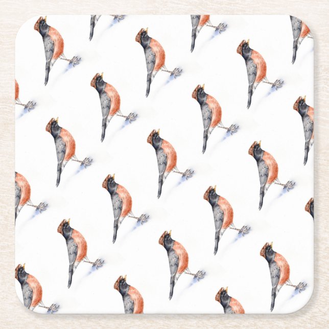 Robin Bird in Hat Underlägg Papper Kvadrat (Framsidan)