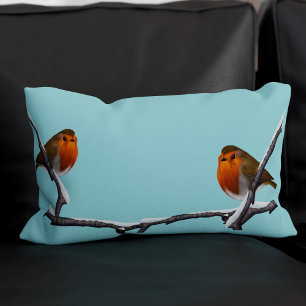 Robin Bird Light Teal Monogrammed Lumbar Pillow Lumbarkudde