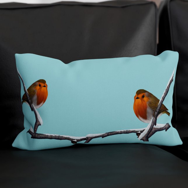 Robin Bird Light Teal Monogrammed Lumbar Pillow Lumbarkudde (Double sided - more birds!)