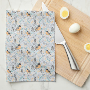 Robin Bird Mamma Baby sommarblommor Kökshandduk