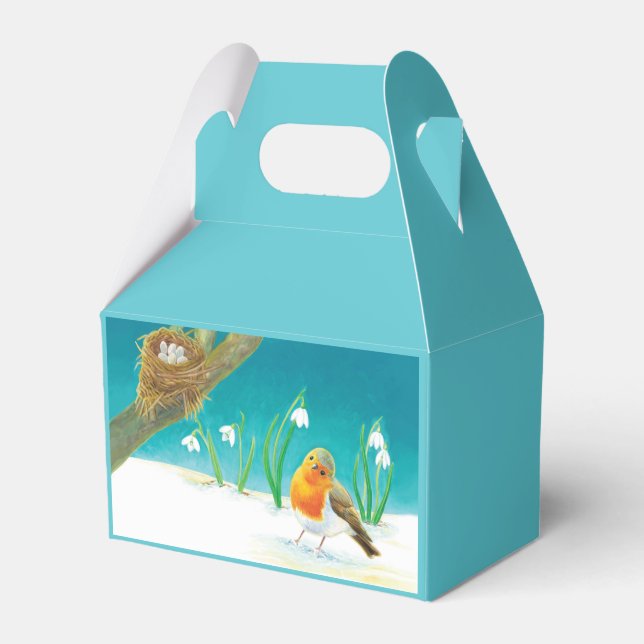 Robin Bird, Nest, Little Eggs & Snowdrops Presentaskar (Framsidan Sidan)