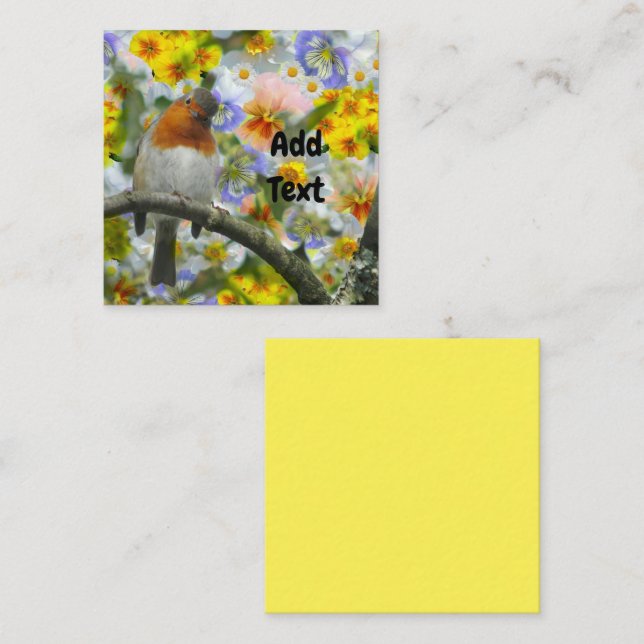 Robin Bird och Flowers Fyrkantigt Visitkort (Fram/baksida)