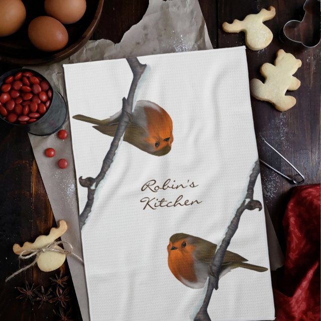 Robin Bird på Gren Personlig Kitchen Towel Kökshandduk (Skapare uppladdad)