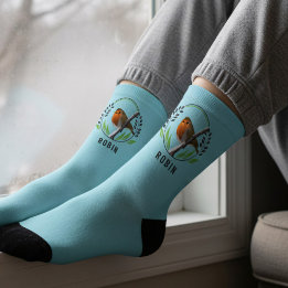 Robin Bird på Winter Gren Blue jul Socks