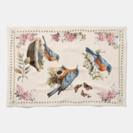 Robin Bird Peach Damask Kökshandduk