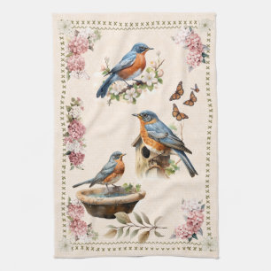 Robin Bird Peach Damask Kökshandduk
