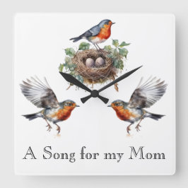 Robin Bird Wall Clock Fyrkantig Klocka