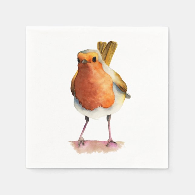 Robin Bird Watercolor Painting Pappersservett (Framsidan)