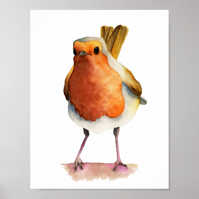 Robin Bird Watercolor Painting Poster (Framsidan)