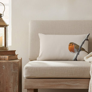 Robin Bird Winter Gren Natural Lumbar Pillow Lumbarkudde