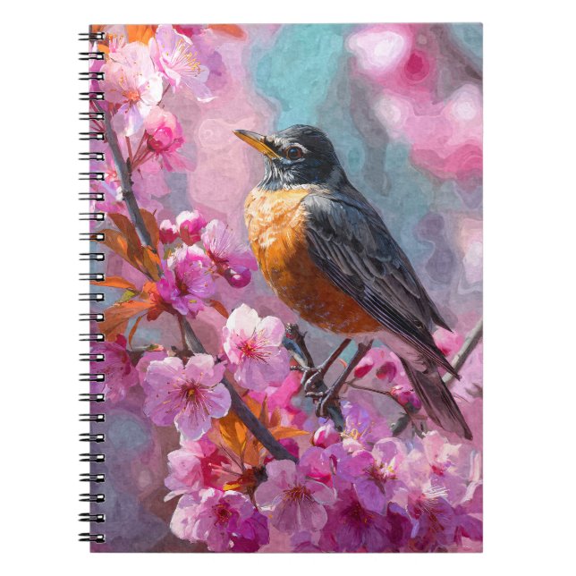 Robin Cherry Blommar Notebook Anteckningsbok (Framsidan)