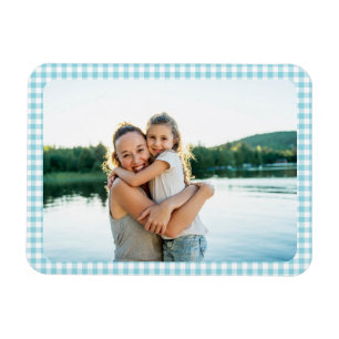 Robin Egg Blå Gingham Rutig Familjefoto Magnet