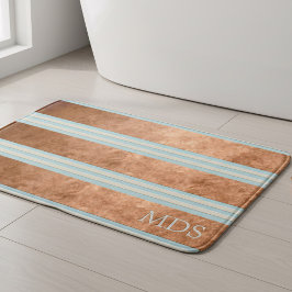 Robin Egg Blue Bold Monogram Stripe Bath Mat Badrumsmatta