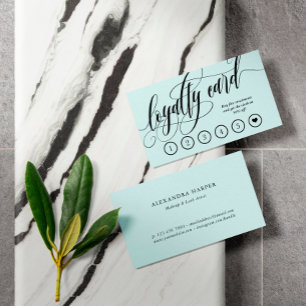Robin Egg Blue Calligraphy Loyalty Slår Card Lojalitetskort