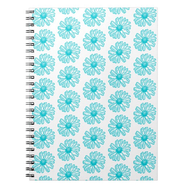 Robin Egg Blue Daisy Print, Hippie Flowers Mönster Anteckningsbok (Framsidan)