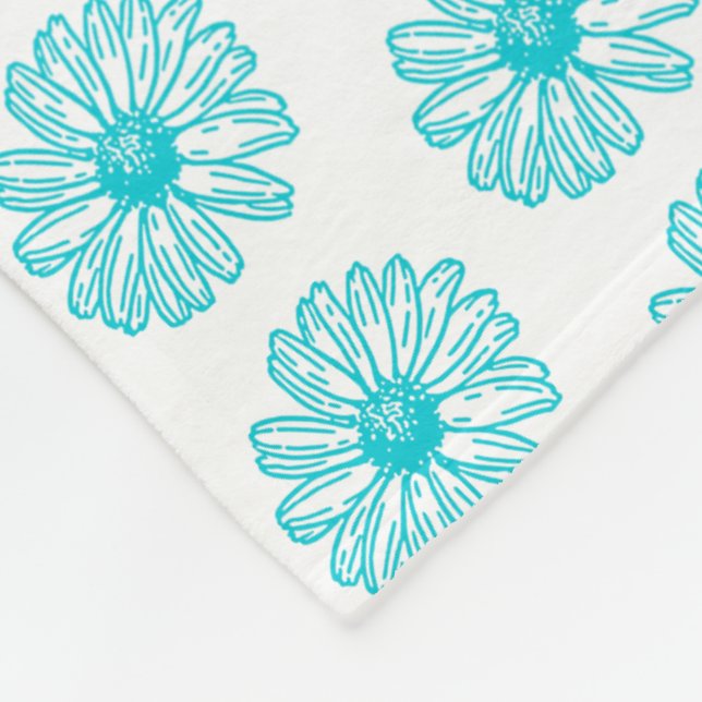 Robin Egg Blue Daisy Print, Hippie Flowers Mönster Fleecefilt (Hörn)