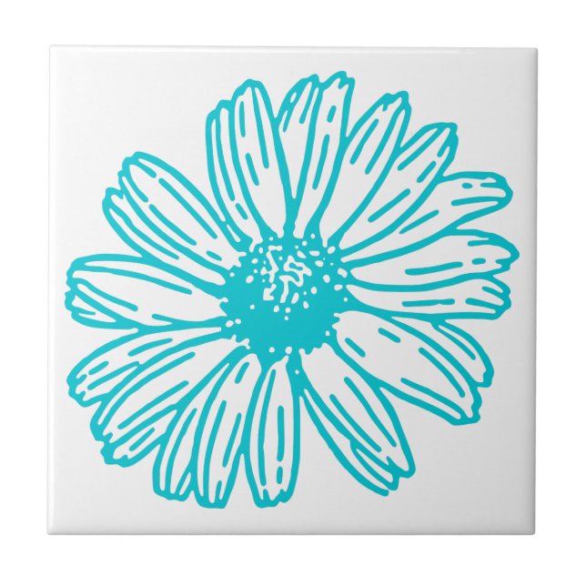 Robin Egg Blue Daisy Print, Hippie Flowers Mönster Kakelplatta (Framsidan)