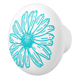 Robin Egg Blue Daisy Print, Hippie Flowers Mönster Knopp