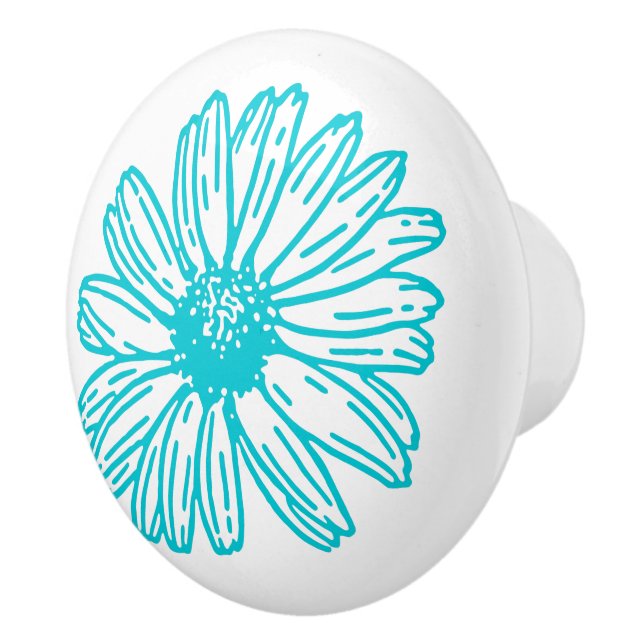 Robin Egg Blue Daisy Print, Hippie Flowers Mönster Knopp (Höger)