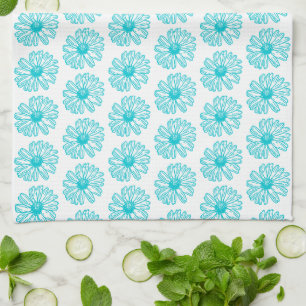 Robin Egg Blue Daisy Print, Hippie Flowers Mönster Kökshandduk