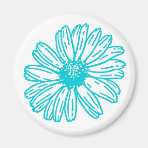 Robin Egg Blue Daisy Print, Hippie Flowers Mönster Magnet