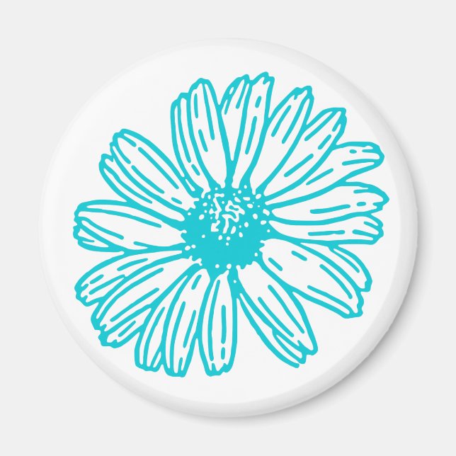 Robin Egg Blue Daisy Print, Hippie Flowers Mönster Magnet (Framsidan)