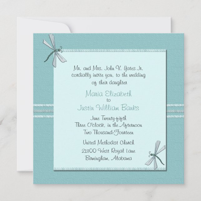 Robin Egg Blue Dragon Fly Wedding bjudande Inbjudningar (Framsida)