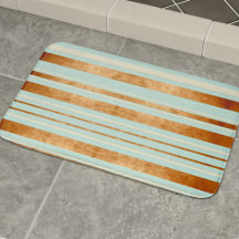 Robin Egg Blue Faux Copper Rand Modern Bath Mat