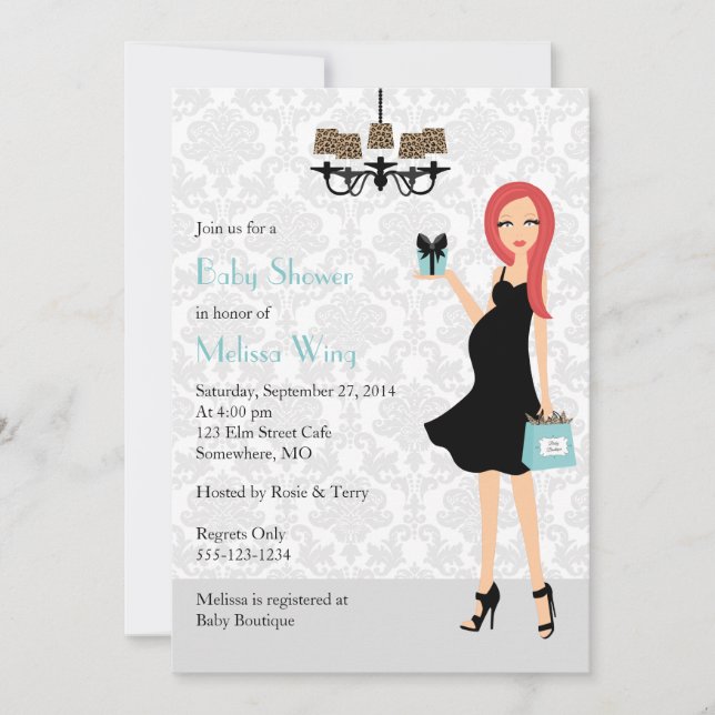 Robin Egg Blue Leopard Gravid Mamma Baby Shower Inbjudningar (Framsida)
