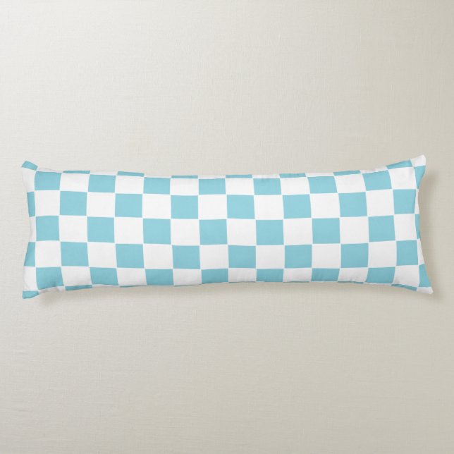 Robin Egg Blue med White Square Mönster Brushed Kroppskudde (Baksidan)