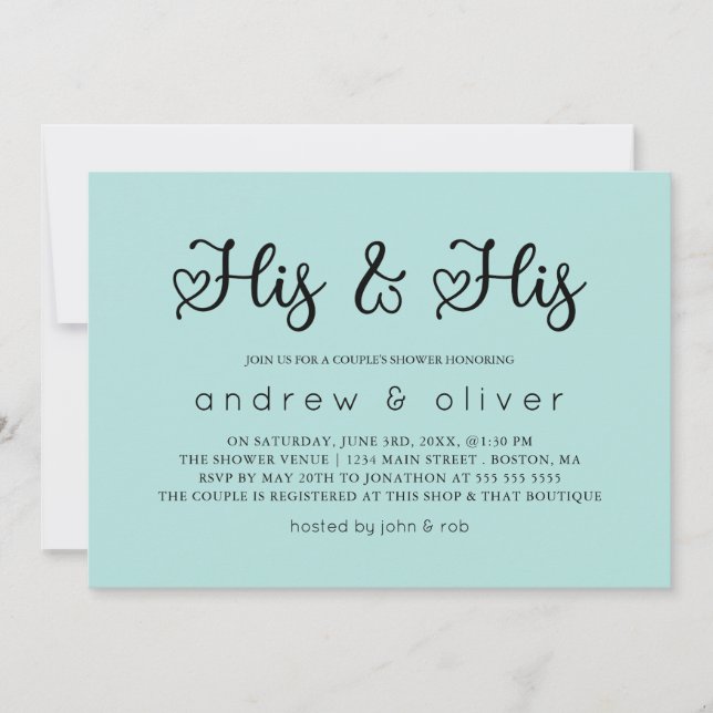 Robin Egg Blue Minimal Hans och hans par Shower Inbjudningar (Framsida)