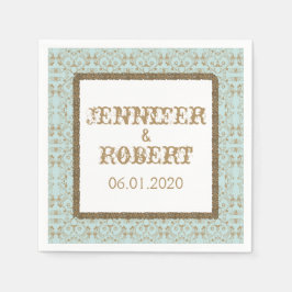 Robin Egg Blue och Guld Damask Wedding Pappersservett