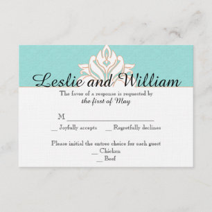 Robin Egg Blue Orange Damask Wedding ResponCard OSA Kort