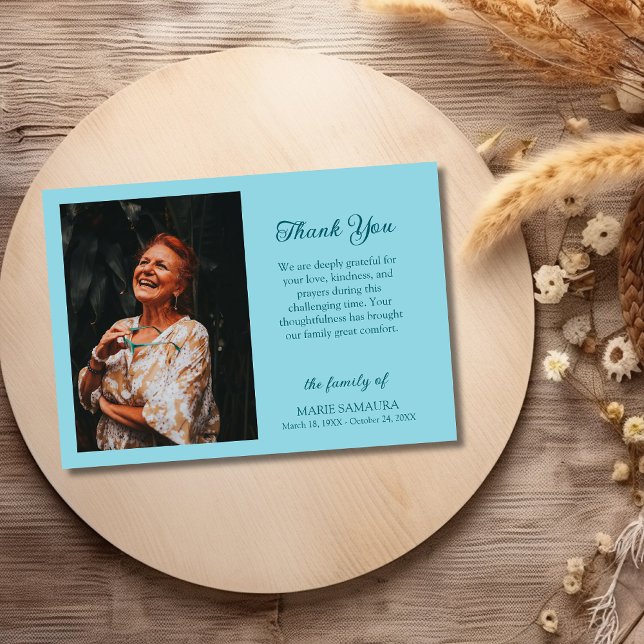 Robin Egg Blue Romantic Customize Photo Funeral  Tack Kort (Skapare uppladdad)