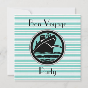 Robin Egg Blue Wht Rand Black Frakt Bon Voyage Inbjudningar