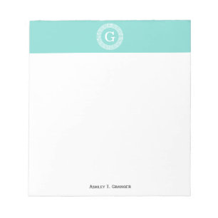 Robin Egg Wht Grekiska Nyckel Rnd Ram Initial Mono Anteckningsblock