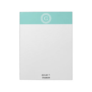 Robin Egg Wht Grekiska Nyckel Rnd Ram Initial Mono Anteckningsblock