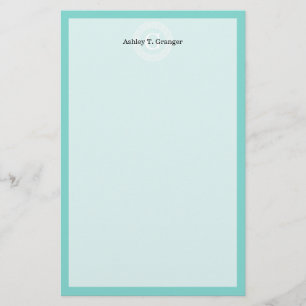 Robin Egg Wht Grekiska Nyckel Rnd Ram Initial Mono Brevpapper