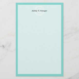 Robin Egg Wht Grekiska Nyckel Rnd Ram Initial Mono Brevpapper