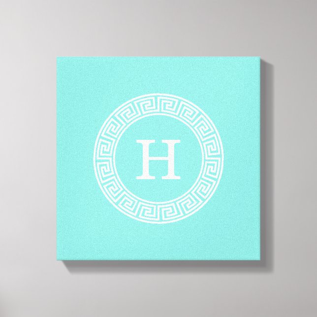 Robin Egg Wht Grekiska Nyckel Rnd Ram Initial Mono Canvastryck (Framsida)