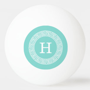 Robin Egg Wht Grekiska Nyckel Rnd Ram Initial Mono Pingisboll